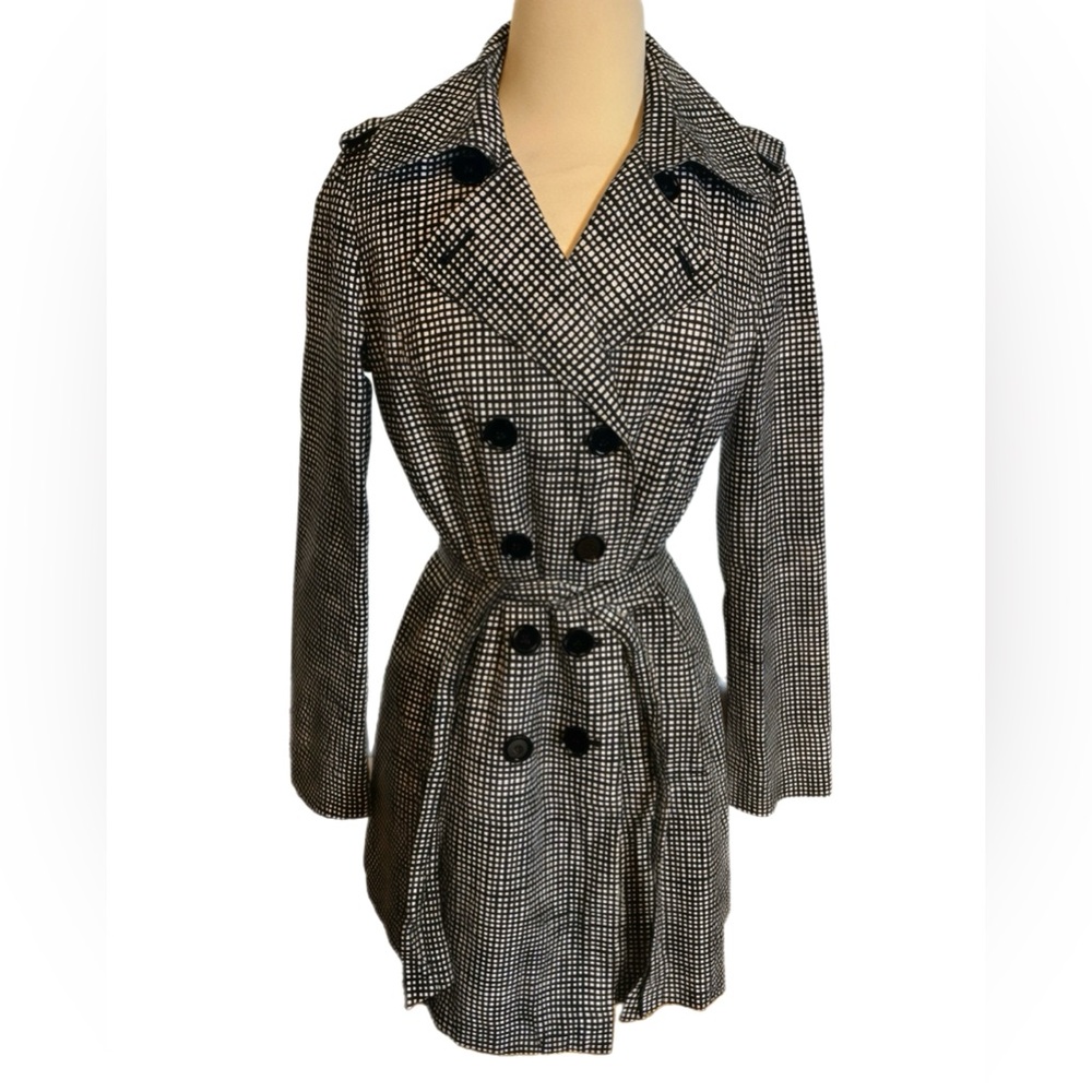 Express Black and White Checkered Trench Coat